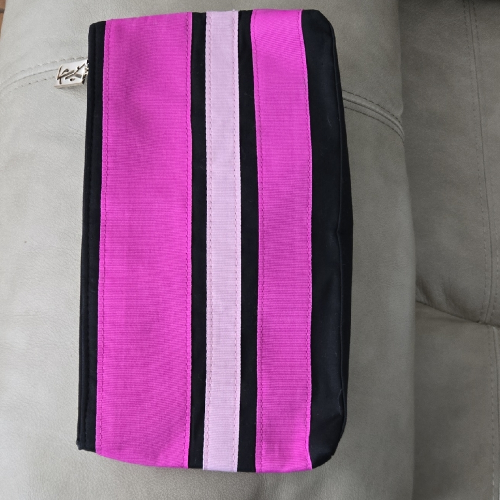 Yves Saint Laurent Pink Black Striped Clutch Cosmetic bag Excellent condition